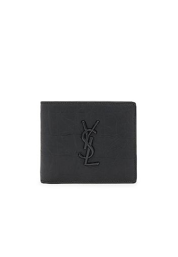 Saint Laurent Croc Embossed Billfold Wallet in Black