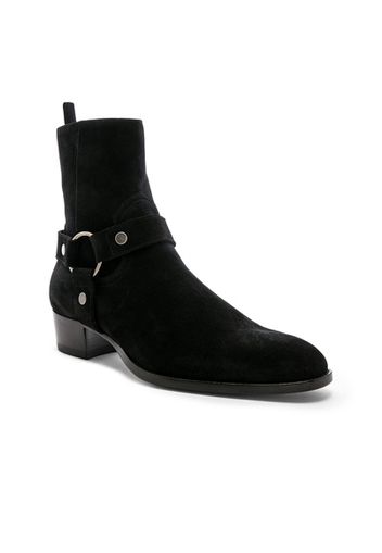 Saint Laurent Suede Wyatt 40 Harness Boot in Black