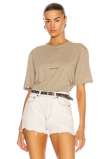 Saint Laurent Round Collar Logo T Shirt in Tan