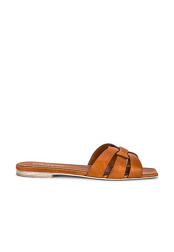 Saint Laurent Tribute Flat Sandals in Brown