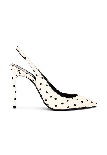 Saint Laurent Anja Slingback Heels in Cream,Polka Dots,White