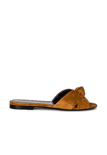 Saint Laurent Bianca Suede Flat Sandals in Tan