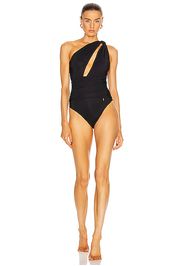 Saint Laurent One Shoulder One Piece Swimsuit in Black