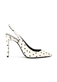 Saint Laurent Anja Slingback Heels in Cream,Polka Dots,White