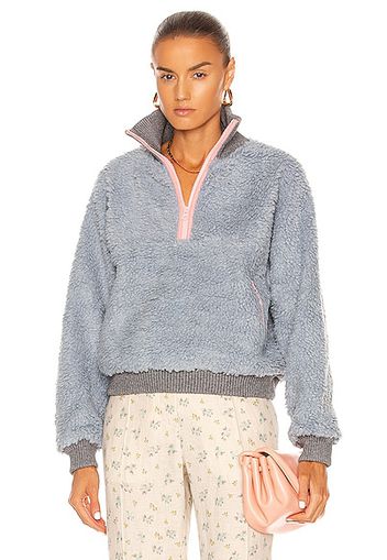 Sandy Liang Neck Fleece Sweatshirt in Baby Blue