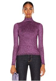 Stella McCartney Liquid Shine Turtleneck Knit Top in Purple