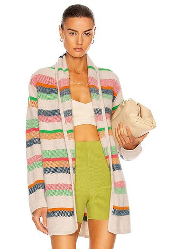 The Elder Statesman Cashmere Pace Stripe Smoking Jacket in Pink