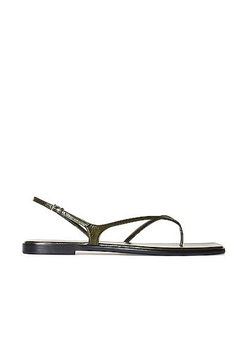 The Row Constance Leather Flat Sandals in Olive