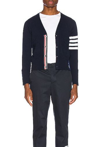 Thom Browne Cashmere Cardigan with Bar Stripe Sleeve in Blue