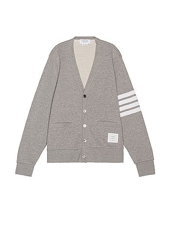 Thom Browne V Neck Cardigan in Gray,Stripes