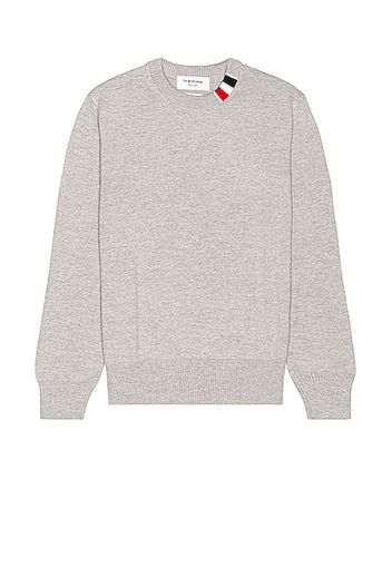 Thom Browne Relaxed Fit Crewneck Sweater in Light Grey