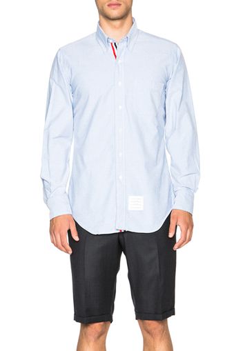 Thom Browne Classic Cotton Button Down with Ribbon Placket in Blue