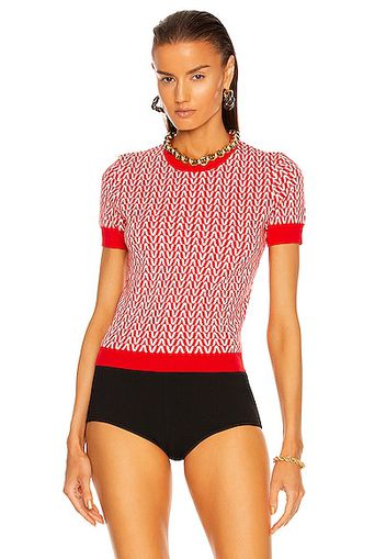 Valentino Optical V Short Sleeve Sweater in Red