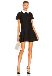 Valentino Embroidered Collar Short Sleeve Dress in Black