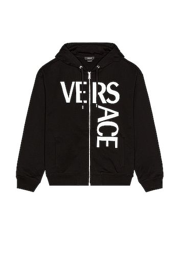 VERSACE Logo Zip Hoodie in Black