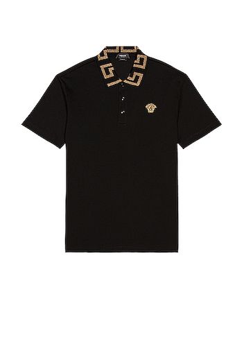 VERSACE Taylor Fit Polo in Black,Metallic Gold