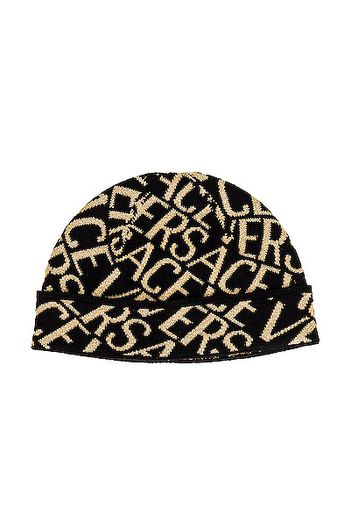 VERSACE All Over Logo Beanie in Black