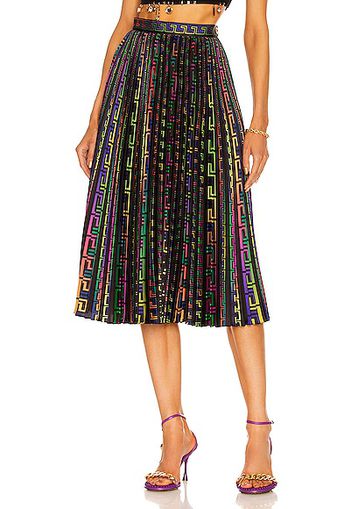 VERSACE Neon Greek Pleated Skirt in Black