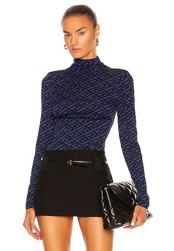 VERSACE Monogram Long Sleeve Bodysuit in Blue