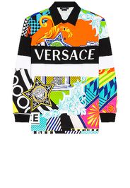 VERSACE Long Sleeve Mitchel Polo in Orange,Green,Abstract