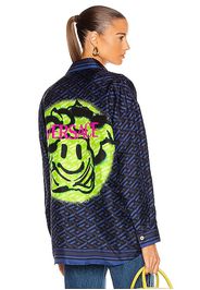 VERSACE Monogram Long Sleeve Shirt in Navy