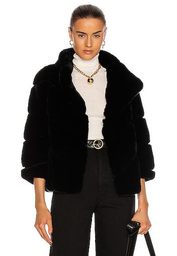 Yves Salomon Rex Rabbit Band Jacket in Black