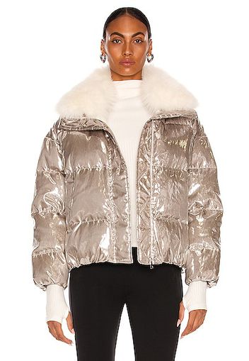 Yves Salomon Fox Collar Puffer Jacket in Metallic Silver