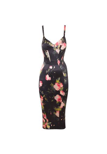 Agent Provocateur Elora Dress In Black Stretch Silk With Sensual Florals