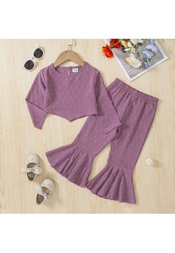 2pcs Toddler Girl Dotted Swiss Long-sleeve Irregular Hem Tee and Flared Pants Set