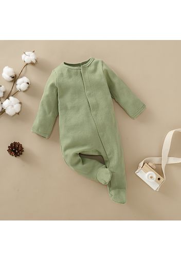 Ribbed Solid Footed Long-sleeve Baby Jumpsuit