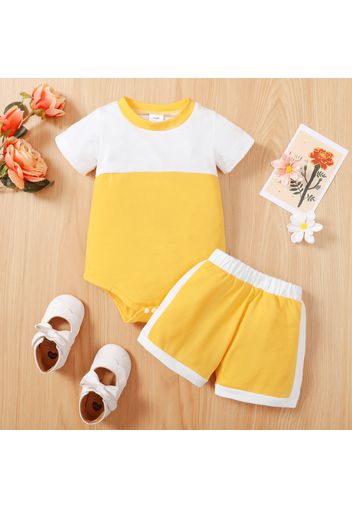 2pcs Baby Boy/Girl Colorblock Short-sleeve Romper and Shorts Set