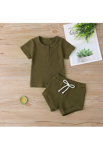 Ribbed 2pcs Solid Short-sleeve Baby Set