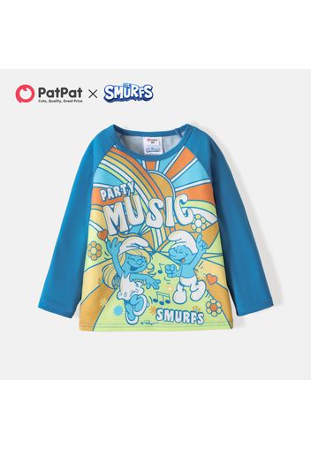 Smurfs Toddler Boy Letter Print Colorblock Long Raglan Sleeve Tee