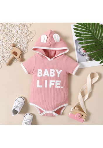 Baby Boy/Girl Letter Print 3D Ears Hooded Short-sleeve Romper