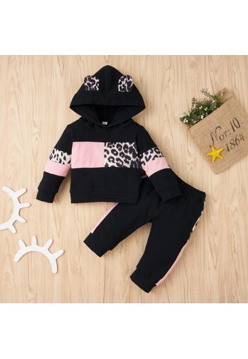 2pcs Leopard Print Hooded Long-sleeve Baby Set