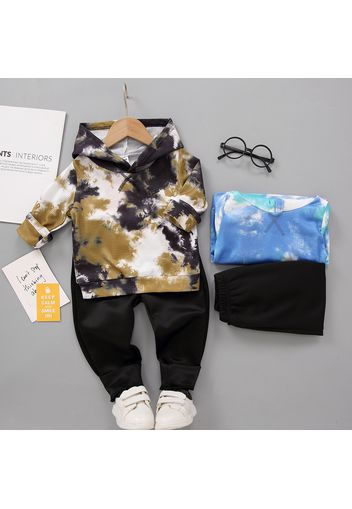 2-piece Toddler Boy/Girl Tie Dye Hoodie Sweatshirt and 100% Cotton Black Pants Set