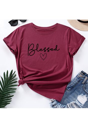 Pretty Short-sleeve Love Letter Printed Loose Tee For women