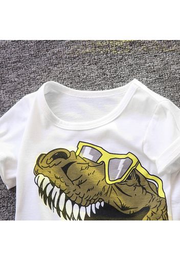 2pcs Baby Boy Glasses Dinosaur Print Short-sleeve Tee and Cargo Shorts Set