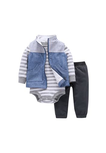 100% Cotton 3pcs Stripe Print Long-sleeve Baby Set