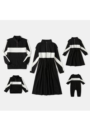 Family Matching Color Block Casual Long-sleeve Dresses and Zip Jackets Sets