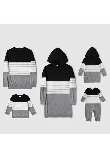 Family Matching Color Block Splicing Long-sleeve Hoodie Dress and Sweatshirts Sets