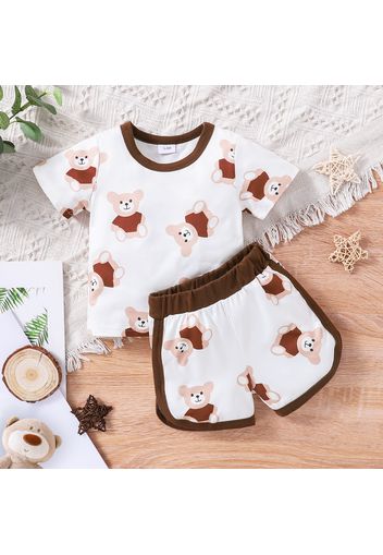 2pcs Baby Boy/Girl Allover Cartoon Bear Print Short-sleeve T-shirt and Shorts Set