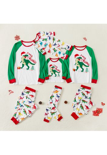 Family Matching Christmas Dinosaur and Letter Print Raglan Long-sleeve Pajamas Sets (Flame Resistant)