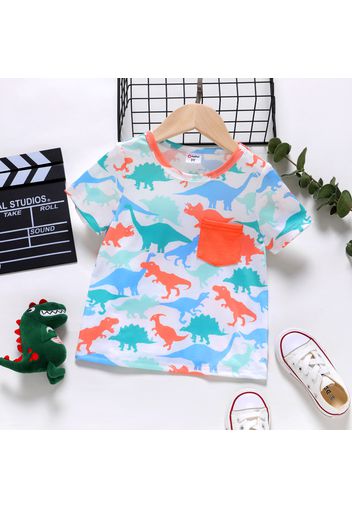 Toddler Boy Animal Dinosaur Print Pocket Design Short-sleeve Tee