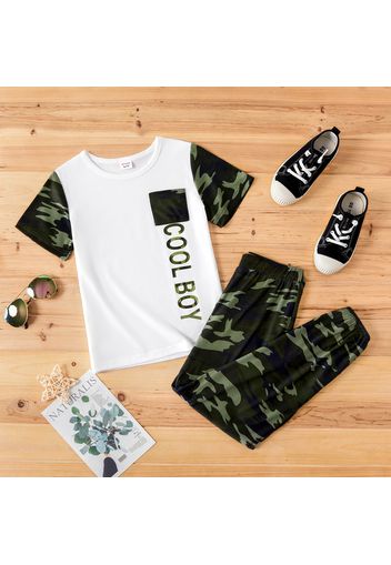 Kid Boy Letter Camouflage T-shirt and Elasticized Pants Set