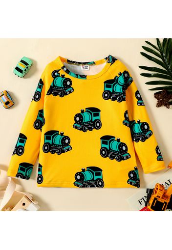 Toddler Boy Casual Vehicle Print Long Raglan Sleeve Tee