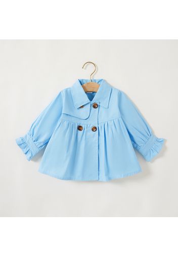 Solid Lapel Collar Double Breasted Long-sleeve Baby Coat Jacket