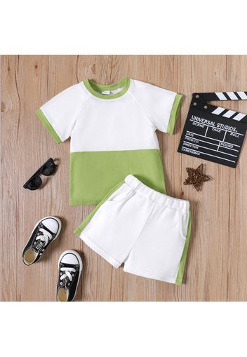 2pcs Toddler Boy Casual Colorblock Waffle Raglan Sleeve Tee and Shorts Set