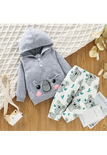 2pcs Baby Cartoon Fox Print 3D Ears Long-sleeve Hoodie and Trousers Set