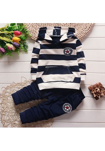 2pcs Sripe Print and Applique Decor Hooded Long-sleeve Baby Set